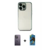 MARSİLYAN™- iPhone 13 Pro Max Kılıf Vadi Minimal - Siyah 18D Cam Ekran Koruyucu + Neon Fosforlu Kamera Lens - BZ