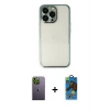 MARSİLYAN™- iPhone 13 Pro Max Kılıf Vadi Minimal - Siyah 18D Cam Ekran Koruyucu + Neon Fosforlu Kamera Lens - YL
