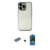 MARSİLYAN™- iPhone 13 Pro Max Kılıf Vadi Minimal - Siyah 18D Cam Ekran Koruyucu + Renkli Kamera Lens Koruma Cam - YL