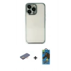 MARSİLYAN™- iPhone 13 Pro Max Kılıf Vadi Minimal - Siyah 18D Cam Ekran Koruyucu + Renkli Kamera Lens Koruma Cam - TU