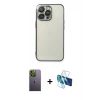 MARSİLYAN™- iPhone 13 Pro Max Kılıf Vadi Minimal - Siyah 3D Antistatik Cam Ekran Koruyucu + Neon Fosforlu Kamera Lens - YL