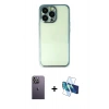MARSİLYAN™- iPhone 13 Pro Max Kılıf Vadi Minimal - Siyah 3D Antistatik Cam Ekran Koruyucu + Neon Fosforlu Kamera Lens - BZ