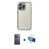 MARSİLYAN™- iPhone 13 Pro Max Kılıf Vadi Minimal - Siyah 3D Antistatik Cam Ekran Koruyucu + Neon Fosforlu Kamera Lens - BZ