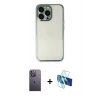 MARSİLYAN™- iPhone 13 Pro Max Kılıf Vadi Minimal - Siyah 3D Antistatik Cam Ekran Koruyucu + Neon Fosforlu Kamera Lens - BZ