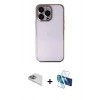 MARSİLYAN™- iPhone 13 Pro Max Kılıf Vadi Minimal - Siyah 3D Antistatik Cam Ekran Koruyucu + Pers Alüminyum Kamera Lens - SABE