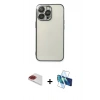 MARSİLYAN™- iPhone 13 Pro Max Kılıf Vadi Minimal - Siyah 3D Antistatik Cam Ekran Koruyucu + Pers Alüminyum Kamera Lens - KI
