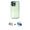 MARSİLYAN™- iPhone 13 Pro Max Kılıf Vadi Minimal - Siyah 3D Antistatik Cam Ekran Koruyucu + Rainbow Kamera Lens Koruma Cam - BZ