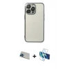 MARSİLYAN™- iPhone 13 Pro Max Kılıf Vadi Minimal - Siyah 3D Antistatik Cam Ekran Koruyucu + Rainbow Kamera Lens Koruma Cam - MI