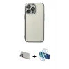 MARSİLYAN™- iPhone 13 Pro Max Kılıf Vadi Minimal - Siyah 3D Antistatik Cam Ekran Koruyucu + Rainbow Kamera Lens Koruma Cam - MR
