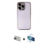MARSİLYAN™- iPhone 13 Pro Max Kılıf Vadi Minimal - Siyah 3D Antistatik Cam Ekran Koruyucu + Rainbow Kamera Lens Koruma Cam - MR