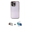 MARSİLYAN™- iPhone 13 Pro Max Kılıf Vadi Minimal - Siyah 3D Antistatik Cam Ekran Koruyucu + Rainbow Kamera Lens Koruma Cam - KI