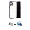 MARSİLYAN™- iPhone 13 Pro Max Kılıf Vadi Minimal - Siyah 3D Antistatik Cam Ekran Koruyucu + Rainbow Kamera Lens Koruma Cam - MI