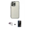 MARSİLYAN™- iPhone 13 Pro Max Kılıf Vadi Minimal - Siyah 3D Antistatik Hayalet Cam Ekran Koruyucu + Pers Alüminyum Kamera Lens - GI
