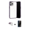 MARSİLYAN™- iPhone 13 Pro Max Kılıf Vadi Minimal - Siyah 3D Antistatik Hayalet Cam Ekran Koruyucu + Pers Alüminyum Kamera Lens - GI