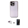 MARSİLYAN™- iPhone 13 Pro Max Kılıf Vadi Minimal - Siyah 3D Antistatik Hayalet Cam Ekran Koruyucu + Pers Alüminyum Kamera Lens - GI
