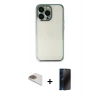MARSİLYAN™- iPhone 13 Pro Max Kılıf Vadi Minimal - Siyah 3D Antistatik Hayalet Cam Ekran Koruyucu + Pers Alüminyum Kamera Lens - GD