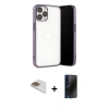 MARSİLYAN™- iPhone 13 Pro Max Kılıf Vadi Minimal - Siyah 3D Antistatik Hayalet Cam Ekran Koruyucu + Pers Alüminyum Kamera Lens - GD