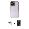 MARSİLYAN™- iPhone 13 Pro Max Kılıf Vadi Minimal - Siyah 3D Antistatik Hayalet Cam Ekran Koruyucu + Pers Alüminyum Kamera Lens - GD