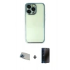 MARSİLYAN™- iPhone 13 Pro Max Kılıf Vadi Minimal - Siyah 3D Antistatik Hayalet Cam Ekran Koruyucu + Rainbow Kamera Lens Koruma Cam - MI