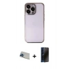 MARSİLYAN™- iPhone 13 Pro Max Kılıf Vadi Minimal - Siyah 3D Antistatik Hayalet Cam Ekran Koruyucu + Rainbow Kamera Lens Koruma Cam - MI