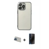 MARSİLYAN™- iPhone 13 Pro Max Kılıf Vadi Minimal - Siyah 3D Antistatik Hayalet Cam Ekran Koruyucu + Rainbow Kamera Lens Koruma Cam - MI
