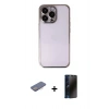 MARSİLYAN™- iPhone 13 Pro Max Kılıf Vadi Minimal - Siyah 3D Antistatik Hayalet Cam Ekran Koruyucu + Renkli Kamera Lens Koruma Cam - PE