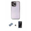 MARSİLYAN™- iPhone 13 Pro Max Kılıf Vadi Minimal - Siyah 3D Antistatik Hayalet Cam Ekran Koruyucu + Shine Kamera Lens Koruma Cam - PE