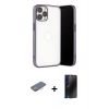 MARSİLYAN™- iPhone 13 Pro Max Kılıf Vadi Minimal - Siyah 3D Antistatik Hayalet Cam Ekran Koruyucu + Renkli Kamera Lens Koruma Cam - PE