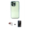 MARSİLYAN™- iPhone 13 Pro Max Kılıf Vadi Minimal - Siyah 3D Antistatik Hayalet Cam Ekran Koruyucu + Pers Alüminyum Kamera Lens - KI