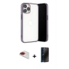 MARSİLYAN™- iPhone 13 Pro Max Kılıf Vadi Minimal - Siyah 3D Antistatik Hayalet Cam Ekran Koruyucu + Pers Alüminyum Kamera Lens - KI