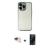 MARSİLYAN™- iPhone 13 Pro Max Kılıf Vadi Minimal - Siyah 3D Antistatik Hayalet Cam Ekran Koruyucu + Pers Alüminyum Kamera Lens - KI