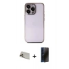 MARSİLYAN™- iPhone 13 Pro Max Kılıf Vadi Minimal - Siyah 3D Antistatik Hayalet Cam Ekran Koruyucu + Rainbow Kamera Lens Koruma Cam - REGD
