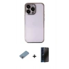 MARSİLYAN™- iPhone 13 Pro Max Kılıf Vadi Minimal - Siyah 3D Antistatik Hayalet Cam Ekran Koruyucu + Shine Kamera Lens Koruma Cam - GI