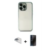 MARSİLYAN™- iPhone 13 Pro Max Kılıf Vadi Minimal - Siyah 3D Antistatik Hayalet Cam Ekran Koruyucu + Pers Alüminyum Kamera Lens - SABE