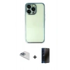MARSİLYAN™- iPhone 13 Pro Max Kılıf Vadi Minimal - Siyah 3D Antistatik Hayalet Cam Ekran Koruyucu + Pers Alüminyum Kamera Lens - SABE