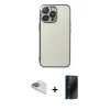 MARSİLYAN™- iPhone 13 Pro Max Kılıf Vadi Minimal - Siyah 3D Antistatik Hayalet Cam Ekran Koruyucu + Pers Alüminyum Kamera Lens - SABE