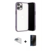 MARSİLYAN™- iPhone 13 Pro Max Kılıf Vadi Minimal - Siyah 3D Antistatik Hayalet Cam Ekran Koruyucu + Pers Alüminyum Kamera Lens - SABE