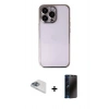 MARSİLYAN™- iPhone 13 Pro Max Kılıf Vadi Minimal - Siyah 3D Antistatik Hayalet Cam Ekran Koruyucu + Pers Alüminyum Kamera Lens - SABE