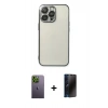 MARSİLYAN™- iPhone 13 Pro Max Kılıf Vadi Minimal - Siyah 3D Antistatik Hayalet Cam Ekran Koruyucu + Neon Fosforlu Kamera Lens - YL