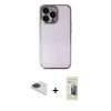 MARSİLYAN™- iPhone 13 Pro Max Kılıf Vadi Minimal - Siyah 6D Mat Seramik Hayalet Nano Ekran Koruyucu + Lacivert Pers Alüminyum Kamera Lens