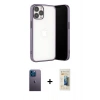 MARSİLYAN™- iPhone 13 Pro Max Kılıf Vadi Minimal - Siyah 6D Mat Seramik Hayalet Nano Ekran Koruyucu + Mavi Neon Fosforlu Kamera Lens