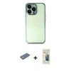 MARSİLYAN™- iPhone 13 Pro Max Kılıf Vadi Minimal - Siyah 6D Mat Seramik Hayalet Nano Ekran Koruyucu + Yeşil Renkli Kamera Lens Koruma Cam