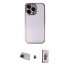 MARSİLYAN™- iPhone 13 Pro Max Kılıf Vadi Minimal - Siyah Bilvis 3D Cam Ekran Koruyucu + Rainbow Kamera Lens Koruma Cam - KI