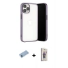 MARSİLYAN™- iPhone 13 Pro Max Kılıf Vadi Minimal - Siyah Bilvis 3D Cam Ekran Koruyucu + Mavi Shine Kamera Lens Koruma Cam