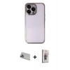 MARSİLYAN™- iPhone 13 Pro Max Kılıf Vadi Minimal - Siyah Bilvis 3D Cam Ekran Koruyucu + Rainbow Kamera Lens Koruma Cam - MR