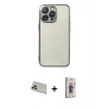 MARSİLYAN™- iPhone 13 Pro Max Kılıf Vadi Minimal - Siyah Bilvis 3D Cam Ekran Koruyucu + Rainbow Kamera Lens Koruma Cam - REGD