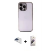 MARSİLYAN™- iPhone 13 Pro Max Kılıf Vadi Minimal - Siyah Bilvis 3D Mat Cam Ekran Koruyucu + Lacivert Pers Alüminyum Kamera Lens