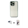 MARSİLYAN™- iPhone 13 Pro Max Kılıf Vadi Minimal - Siyah Bilvis 3D Mat Cam Ekran Koruyucu + Lacivert Pers Alüminyum Kamera Lens
