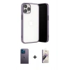 MARSİLYAN™- iPhone 13 Pro Max Kılıf Vadi Minimal - Siyah Bilvis 3D Mat Cam Ekran Koruyucu + Neon Fosforlu Kamera Lens - MI