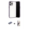 MARSİLYAN™- iPhone 13 Pro Max Kılıf Vadi Minimal - Siyah Bilvis 3D Mat Cam Ekran Koruyucu + Mavi Renkli Kamera Lens Koruma Cam